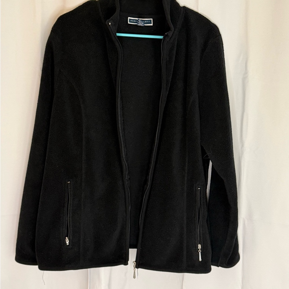 Karen Scott Black Fleece Zip Jacket Cozy Casual Lightweight Outdoor Womens